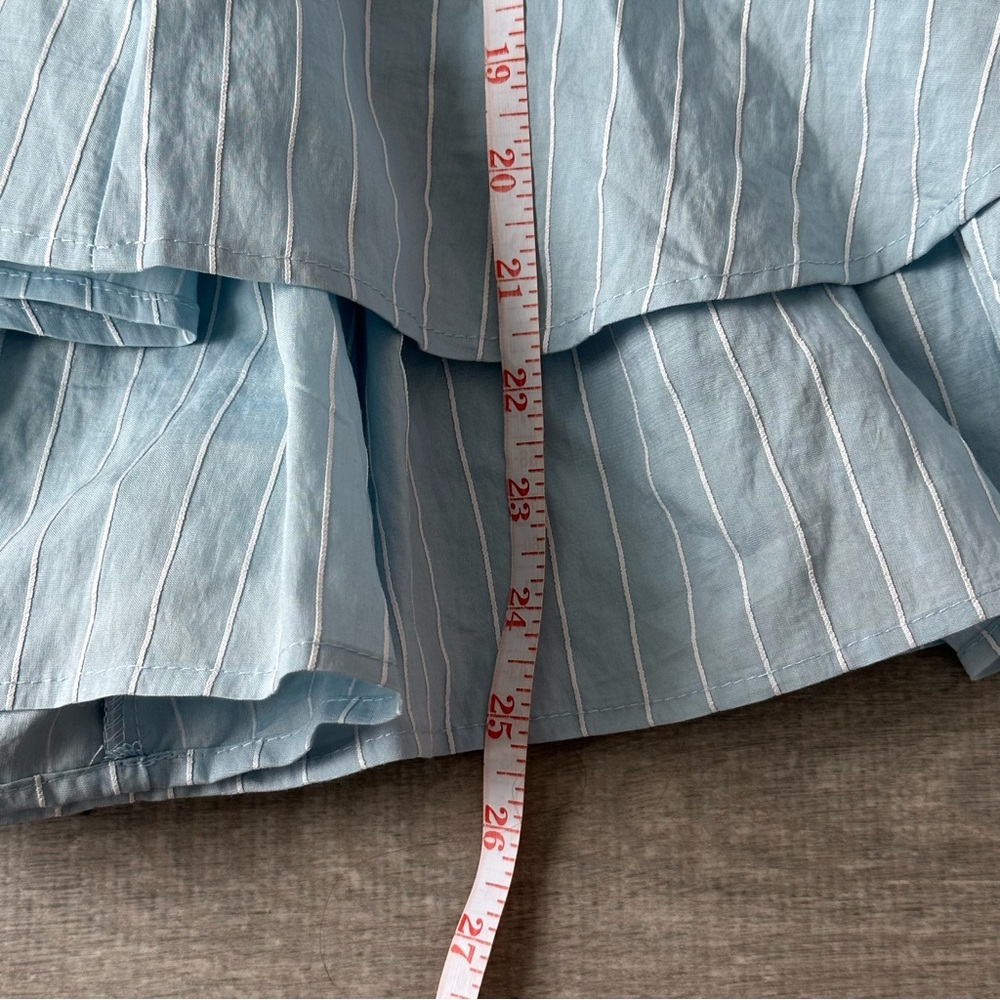 Balance Coastal Blue pinstripe ruffle romper with tie back and ruffle detail - Picture 3 of 7